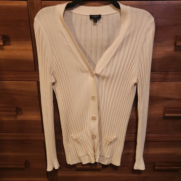 Talbots Cream Ribbed Button-Up Cardigan - Picture 1 of 5